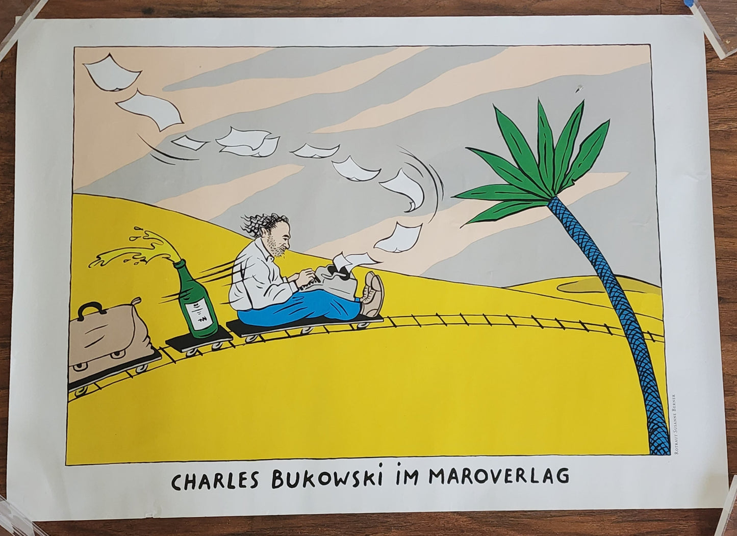 Rare Print (25” x 17”) by MaroVerlag Featuring Drawing of Charles Bukowski