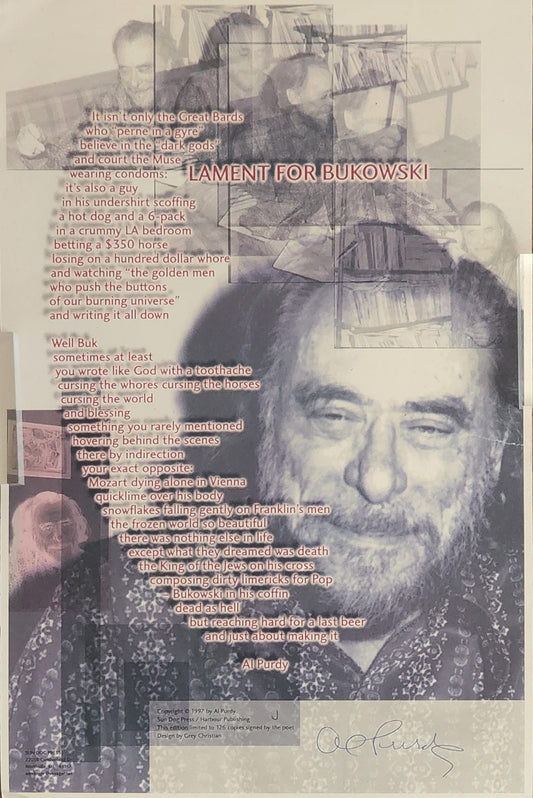 Lament For Bukowski Broadside: Letter J of 126 Copies Signed by Al Purdy