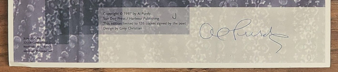 Lament For Bukowski Broadside: Letter J of 126 Copies Signed by Al Purdy