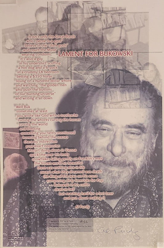 Lament For Bukowski Broadside: #32/126 Copies Signed by Al Purdy