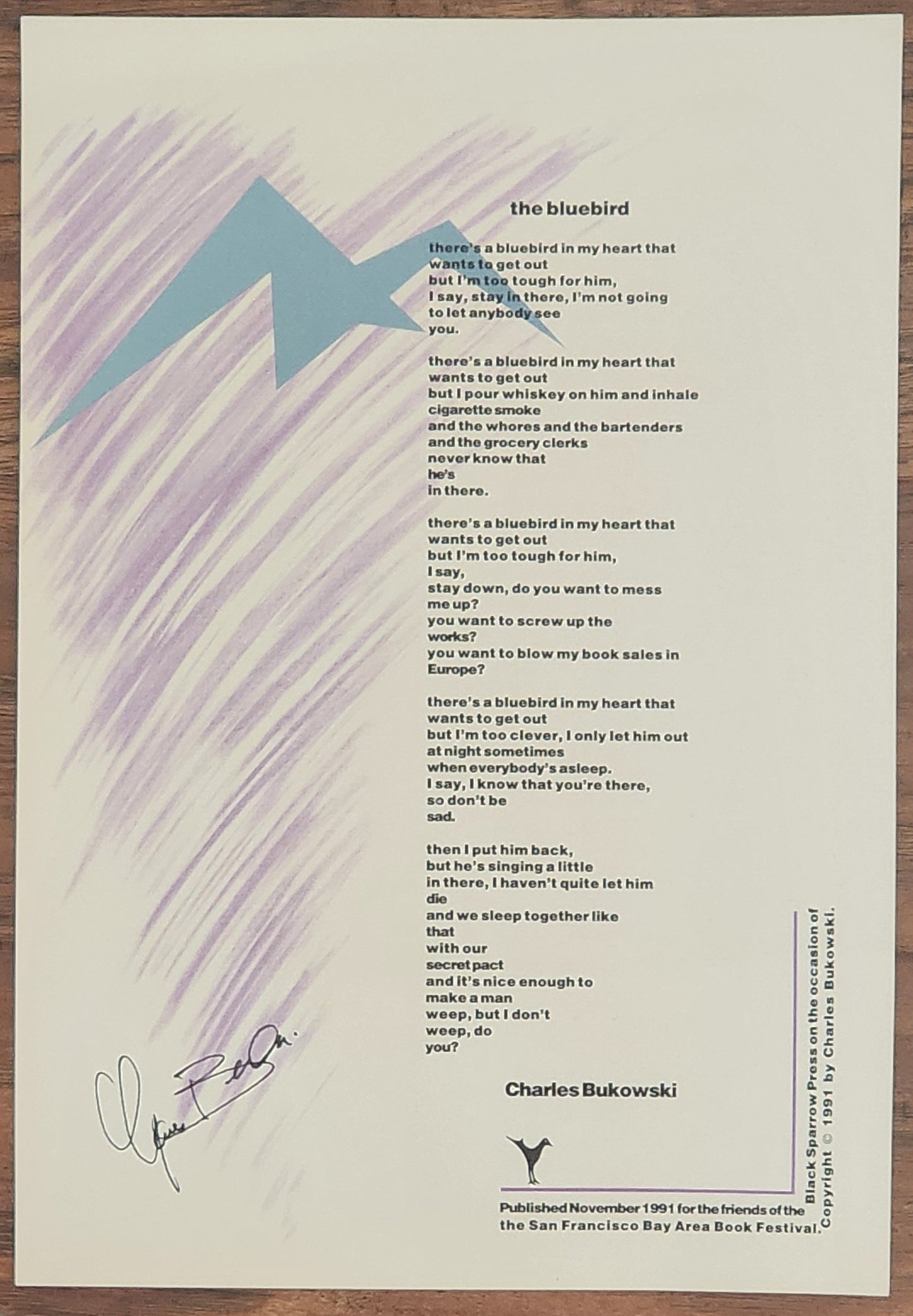 The Bluebird Broadside: Signed by Charles Bukowski