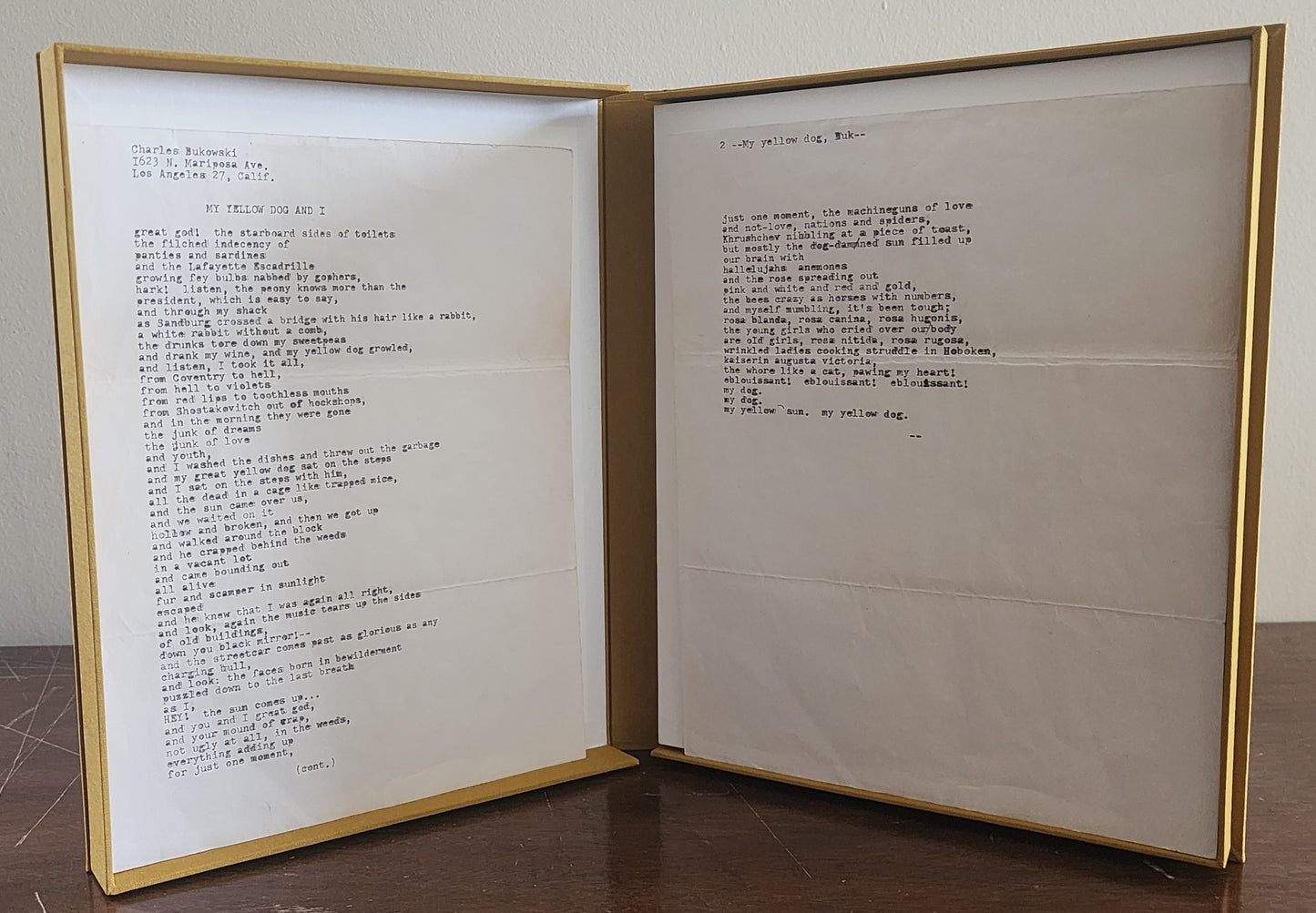 Original Typescript From 1960: My Yellow Dog and I by Charles Bukowski