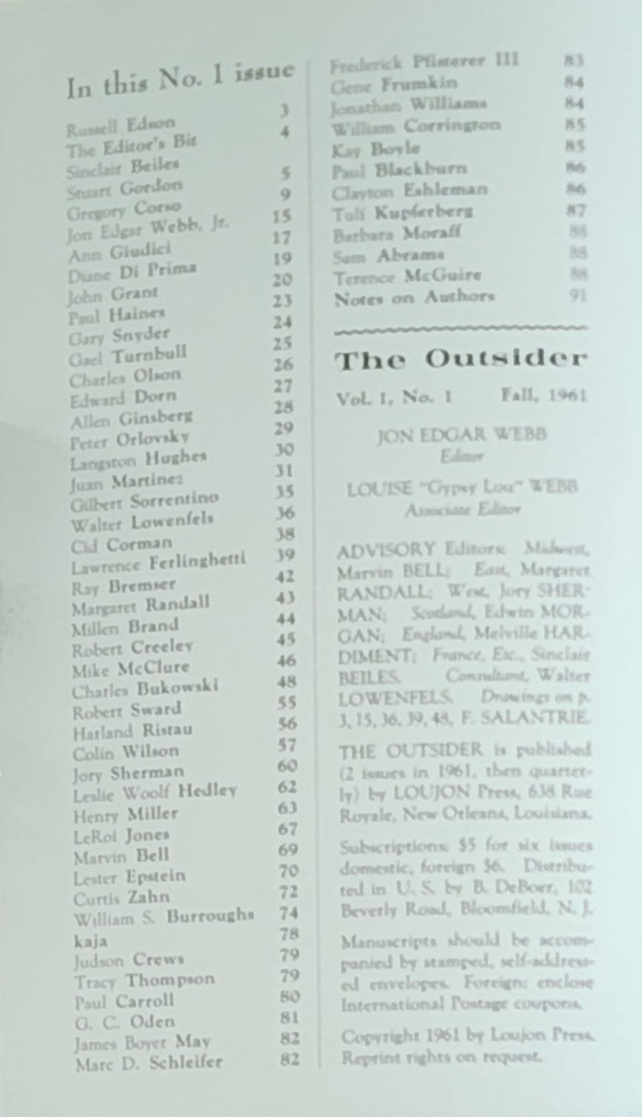 The Outsider #1: Inscribed by Louise Webb with Custom Box