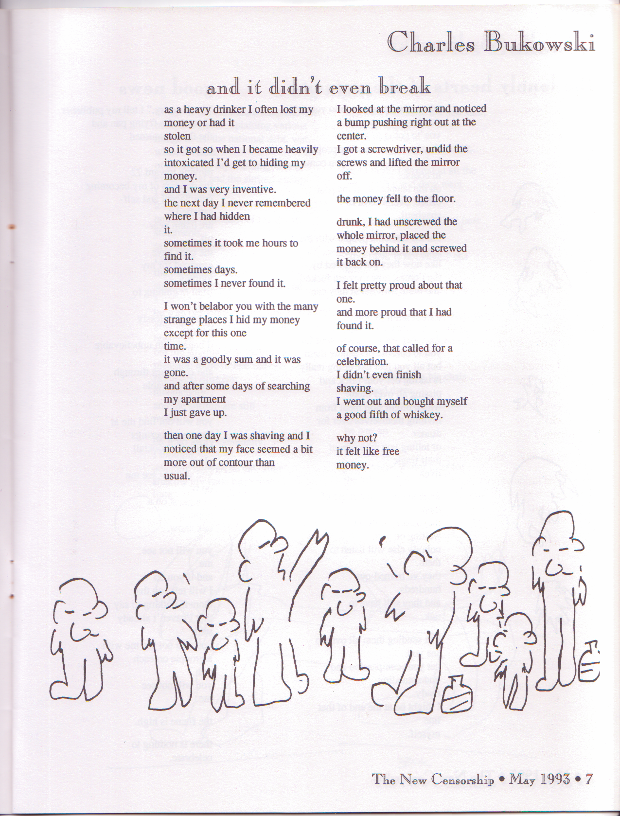 Signed by Charles Bukowski: The New Censorship May 1993, 13 Uncollected Poems (29 total) and 21 Drawings by Charles Bukowski, Entire Issue Devoted Charles Bukowski Poems and Drawings