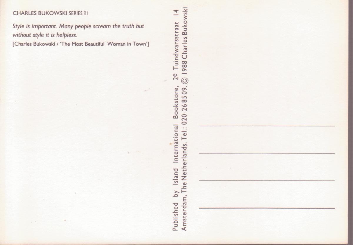 Bukowski 5 Postcards (First Edition): Charles Bukowski Drawing and Photos