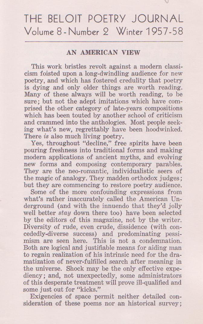 Beloit Poetry Journal – Uncollected Poem, Treason. (1957)