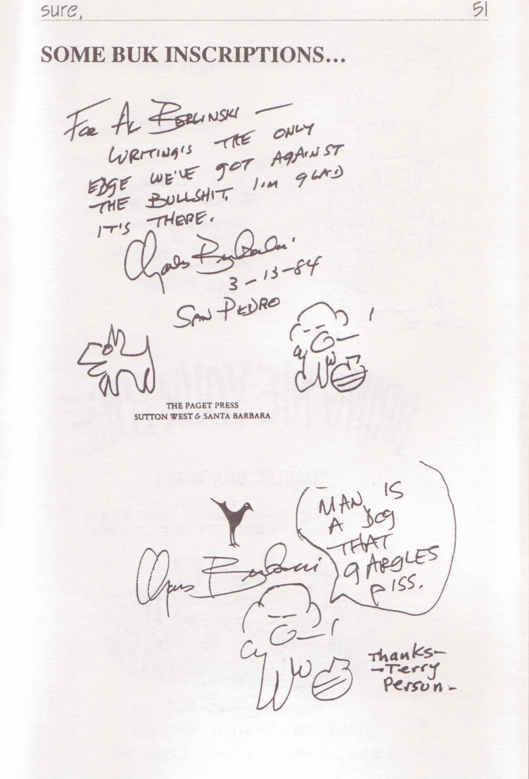 Sue #2 -- Charles Bukowski Drawings, Photographs, & LouJon Special Section