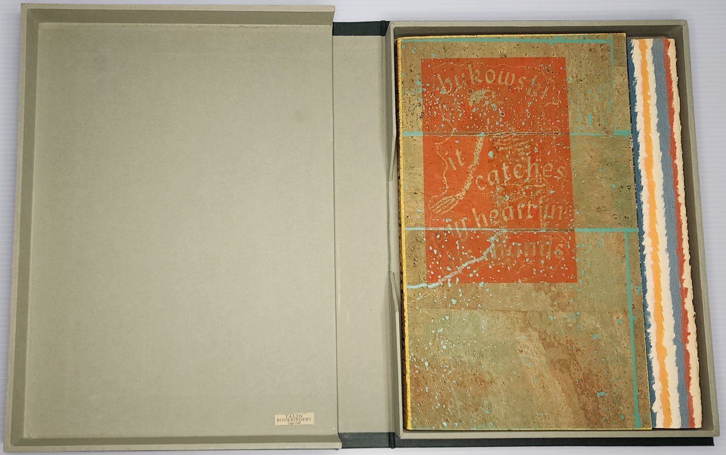 Rare Copy of It Catches My Heart in Its Hands: Signed Twice by Bukowski with Two Quotations. One on Rare White Paper Stock. Includes Custom Clamshell Box and Ephemera