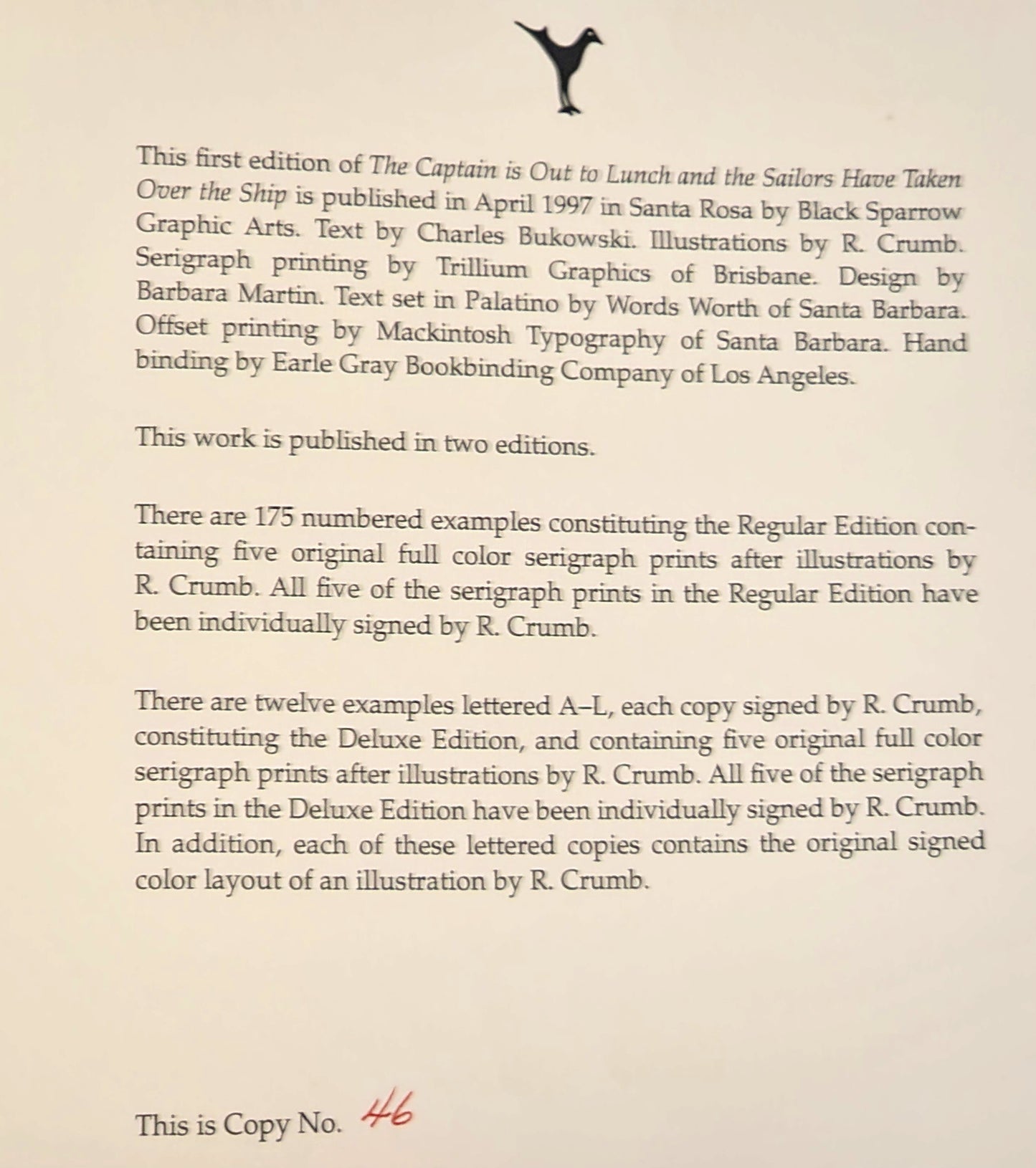 The Captain is Out to Lunch with Prospectus: Published by Black Sparrow Graphic Arts (46/175)