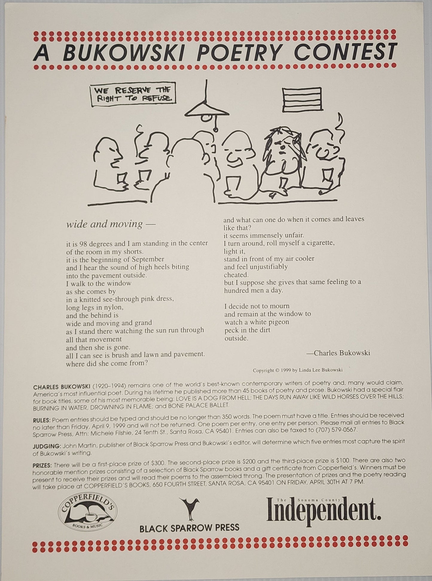 A Bukowski Poetry Contest Broadside: Black Sparrow Press 1999