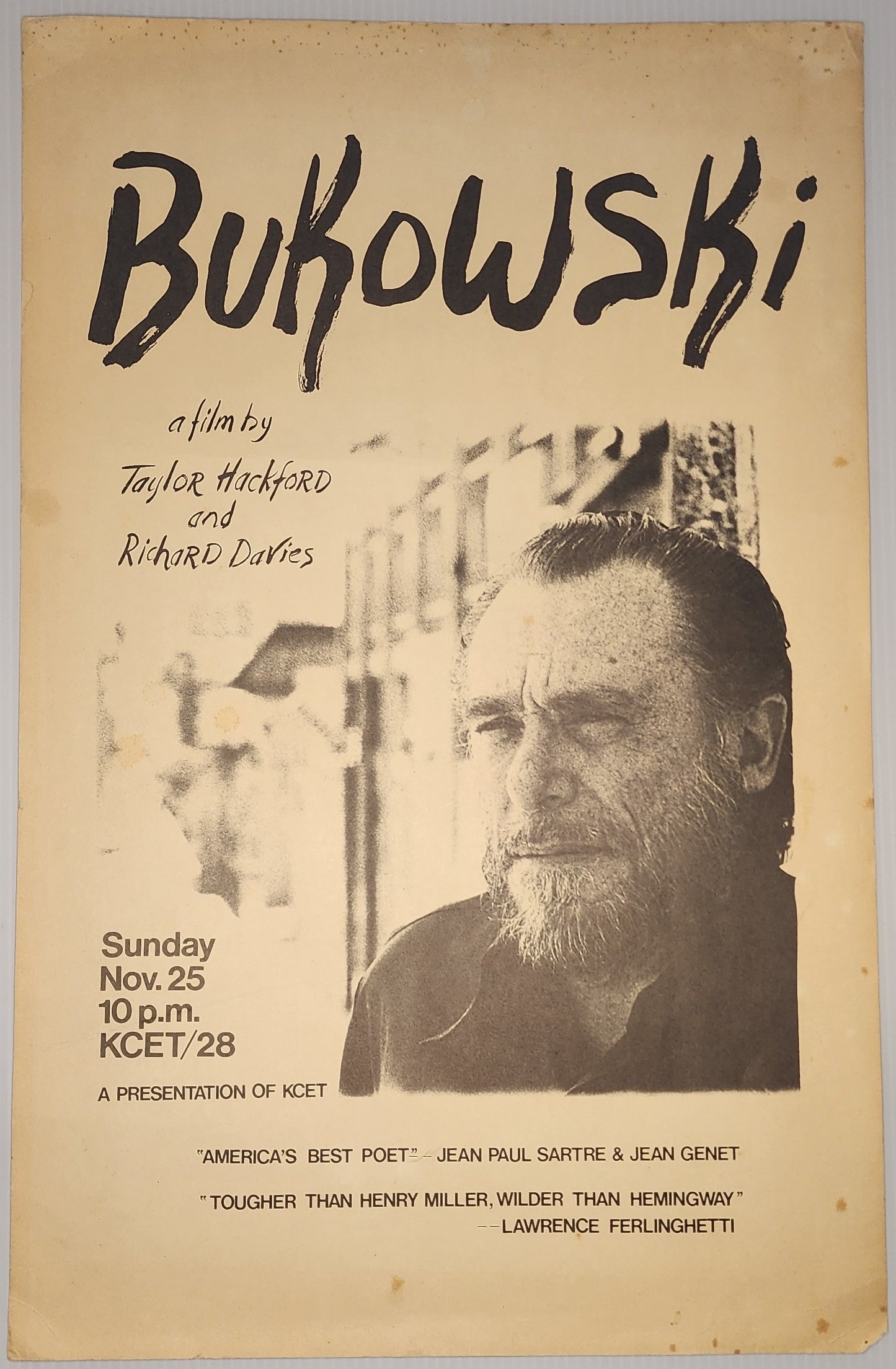 Promotional Poster for “Bukowski” Film and Premier Photo with Taylor Hackford and Charles Bukowski