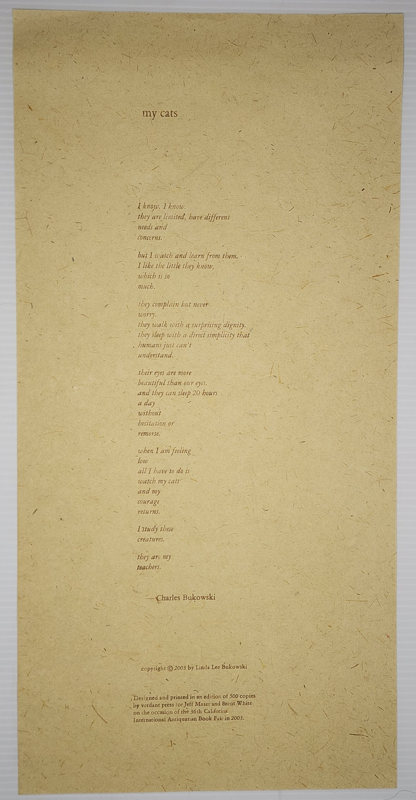 My Cats Broadside (1/500) -- Verdant Press 2003