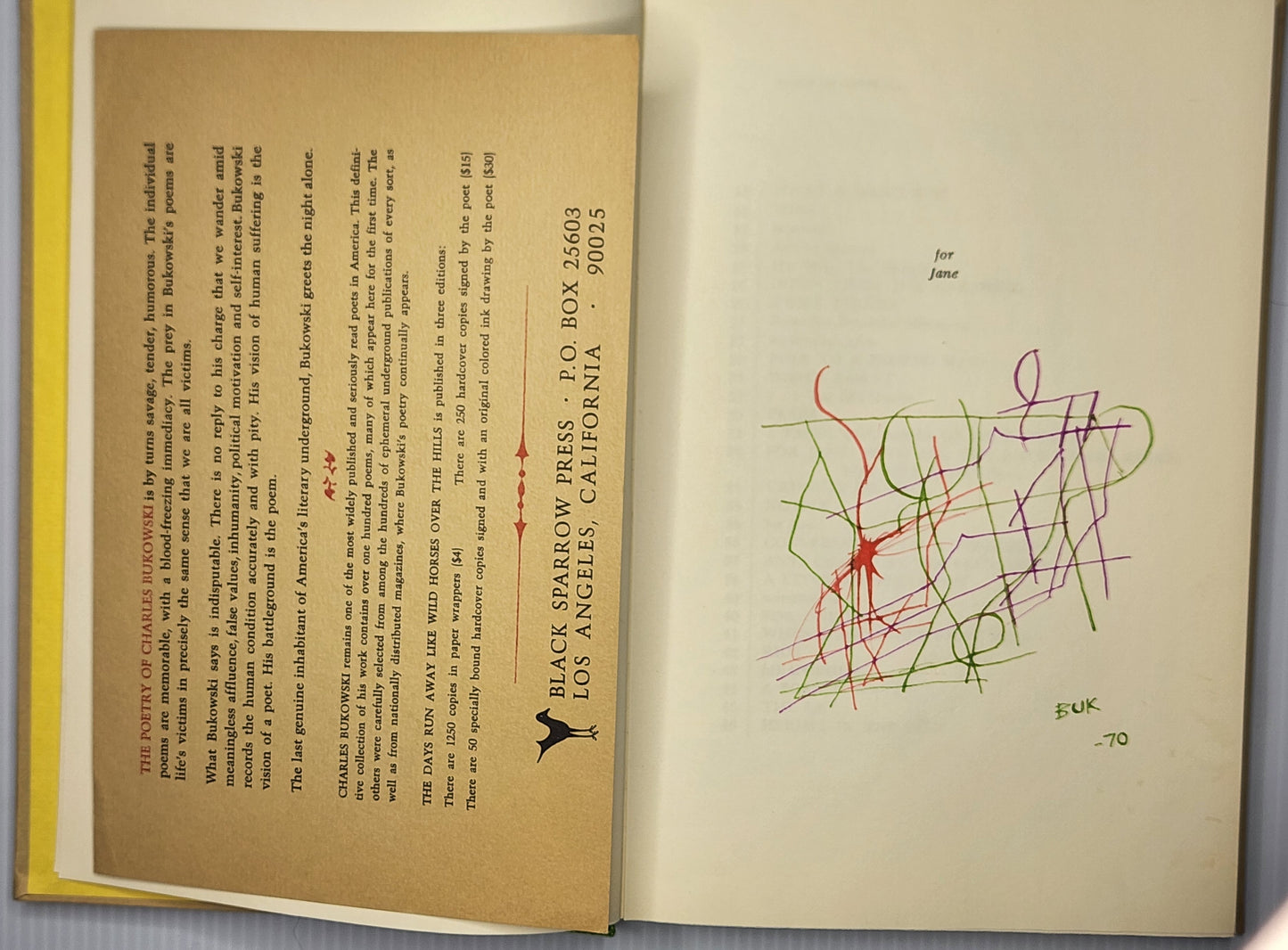 Signed Pastel Drawing with Two Additional Signatures: The Days Run Away Like Wild Horses Over the Hills (1969)