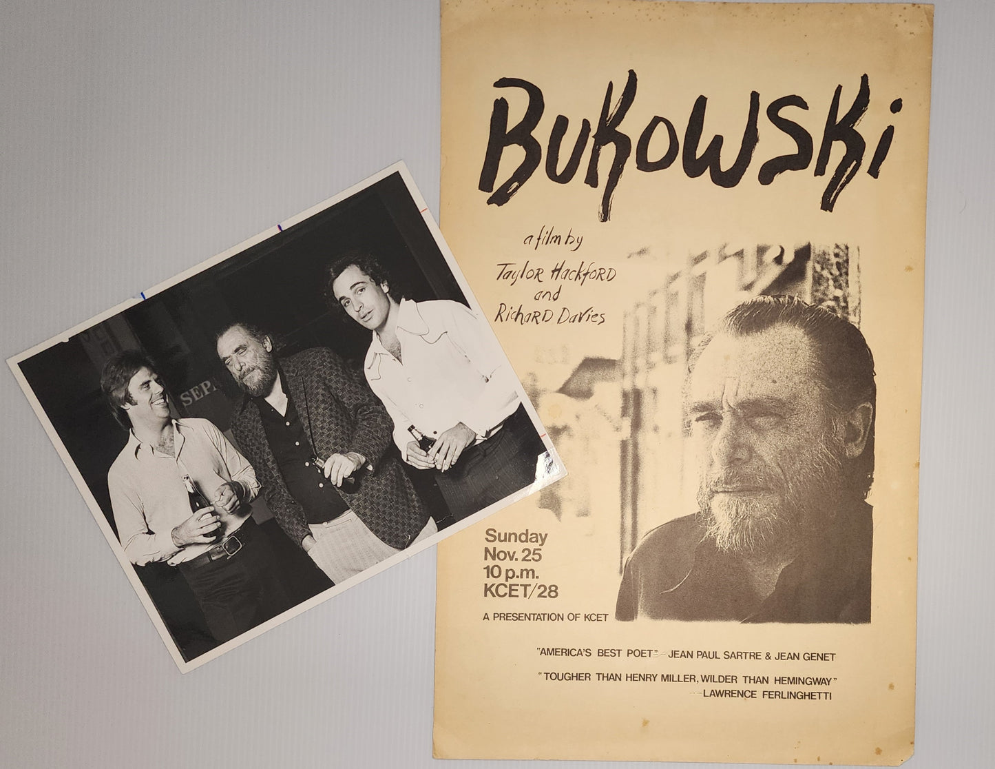 Promotional Poster for “Bukowski” Film and Premier Photo with Taylor Hackford and Charles Bukowski