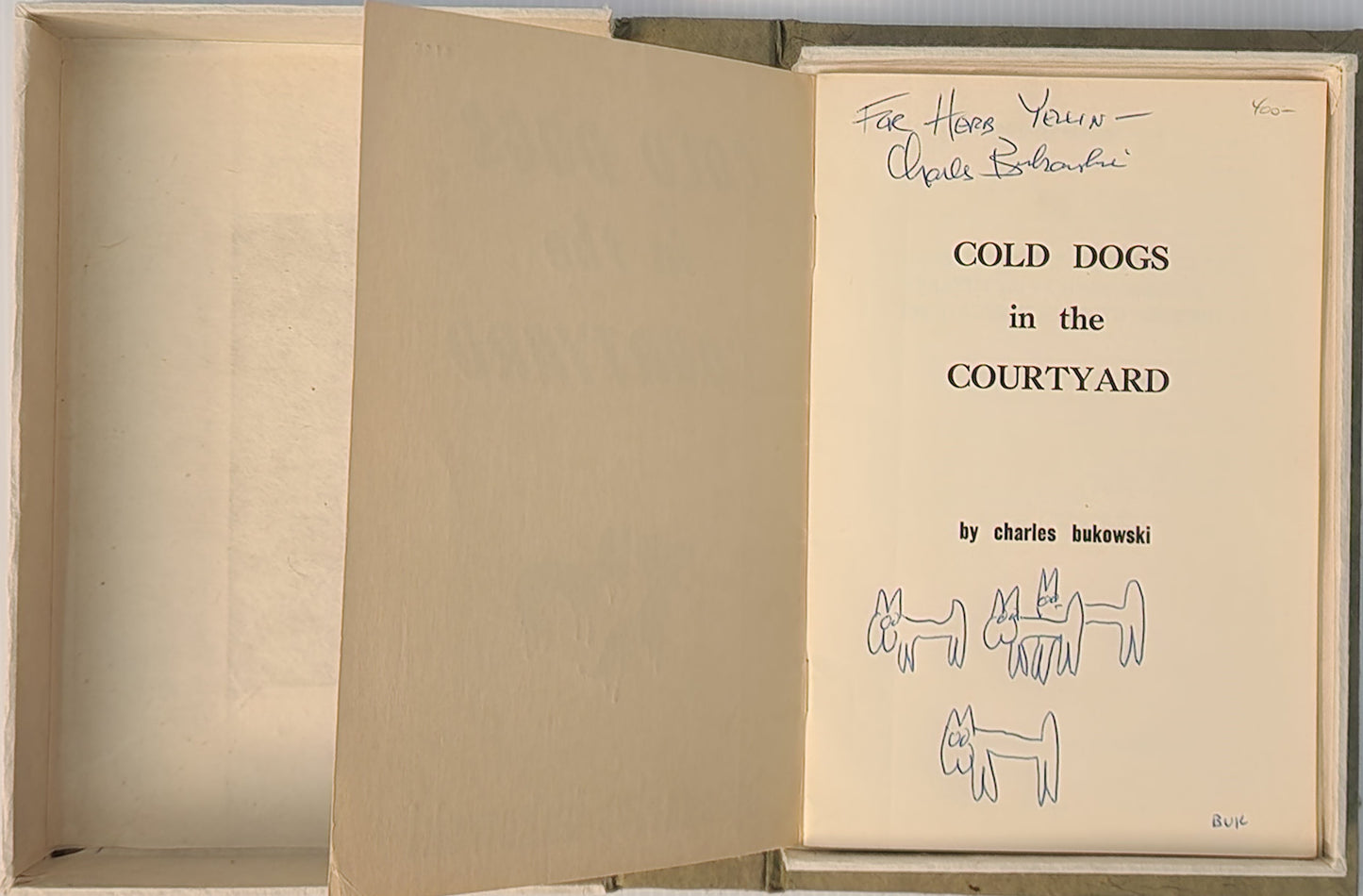 Cold Dogs in the Courtyard – Signed Twice by Charles Bukowski with Drawings and Custom Box