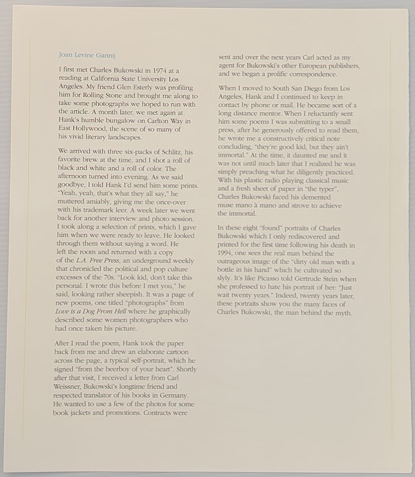 The Cruelty of Loveless Love (#11/35) w/ Bukowski Photographs and Poems