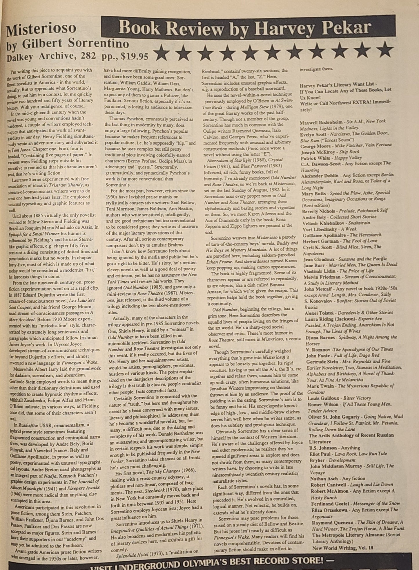 Northwest Extra! February 1990 UNFOLDED -- Uncollected Bukowski Poem, Plus Hunter S. Thompson, and Book Reviewby Harvey Pekar (1990)