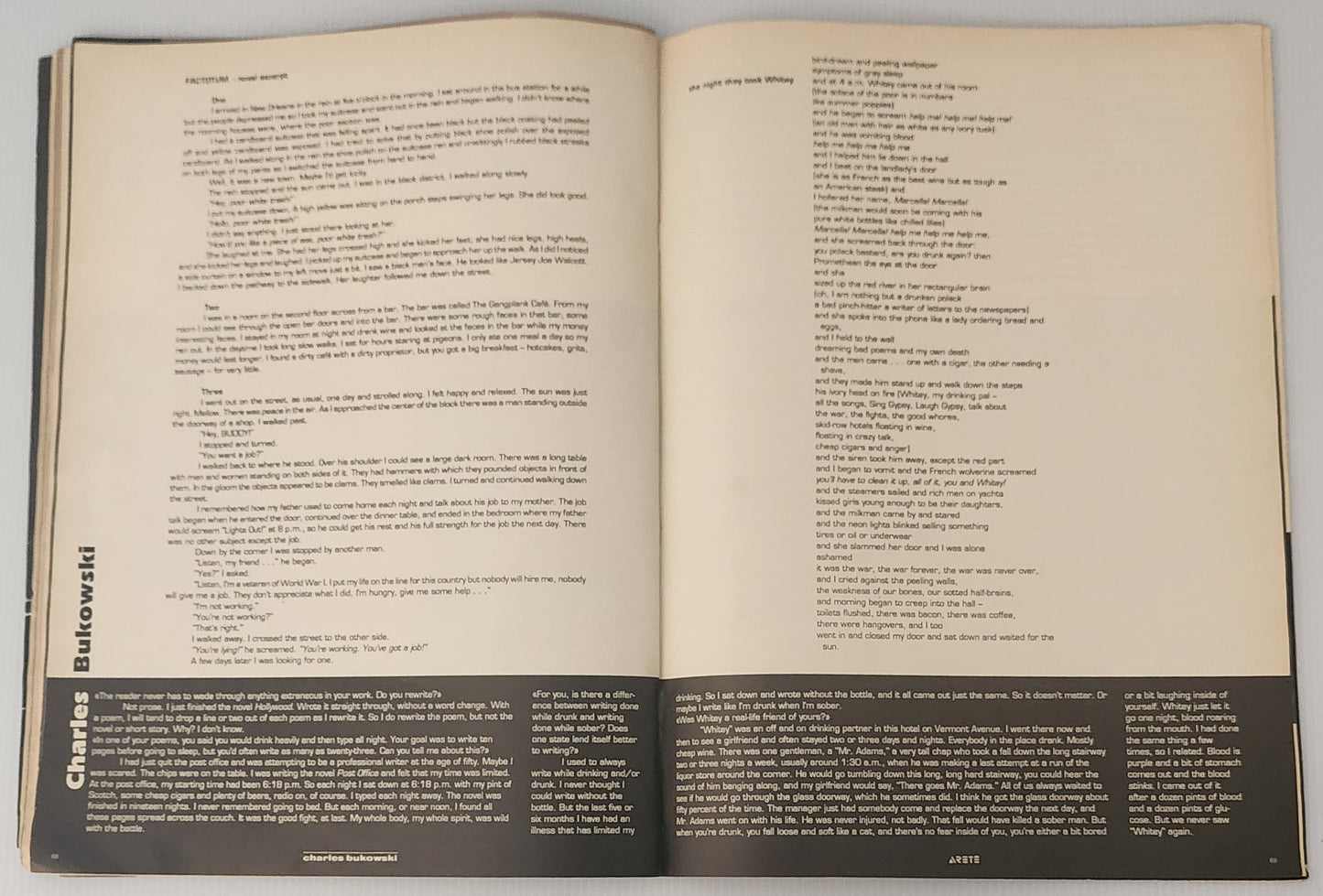 Arete July 1989 -- Bukowski Interview with Several Works, Plus Barfly Photos