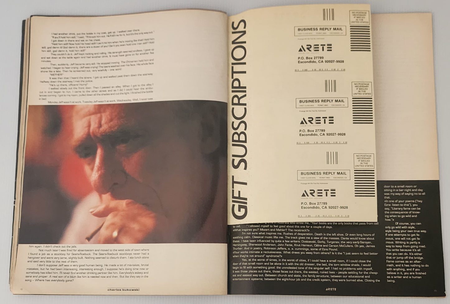 Arete July 1989 -- Bukowski Interview with Several Works, Plus Barfly Photos