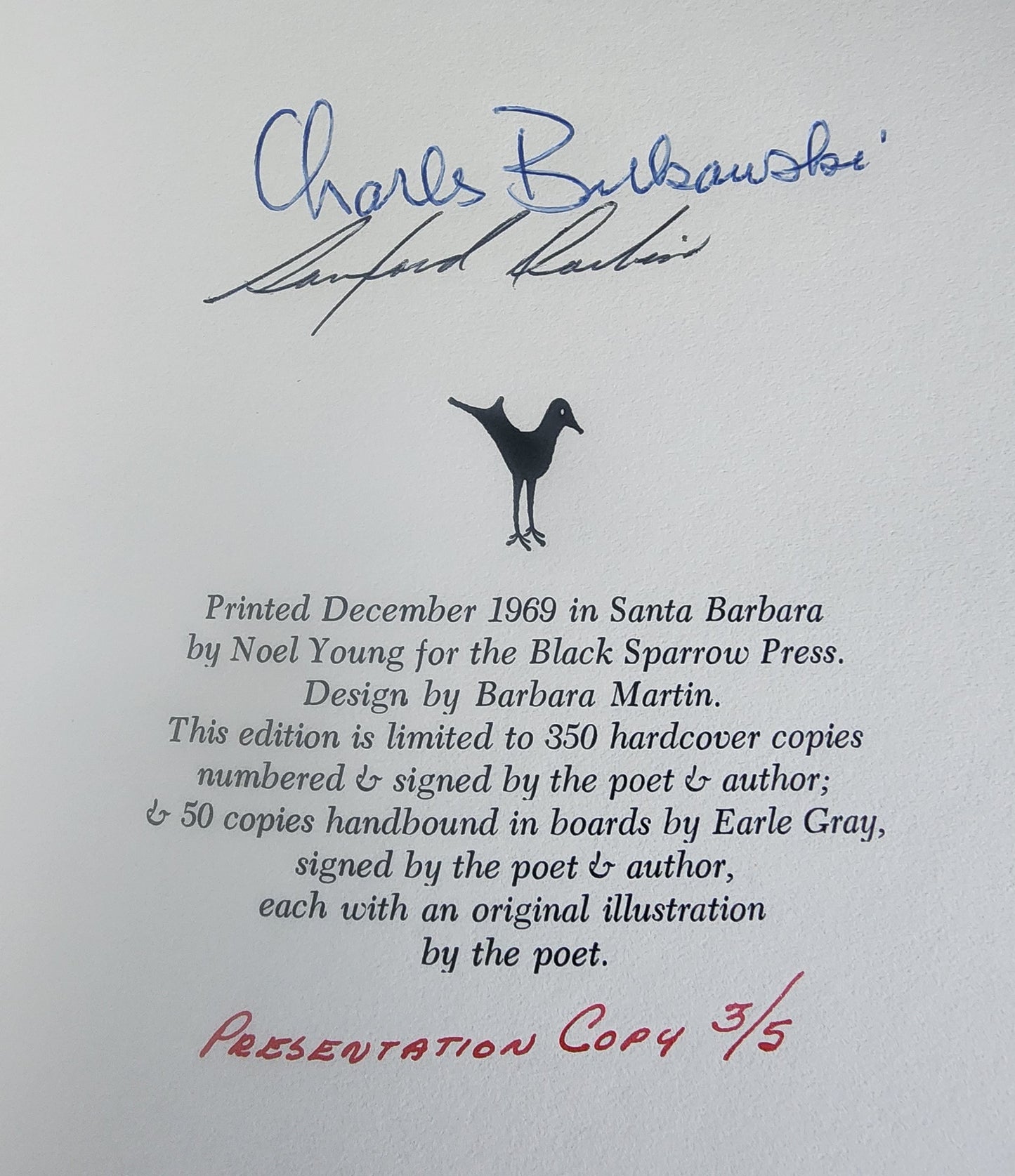 A Bibliography of Charles Bukowski – Presentation Copy with Painting