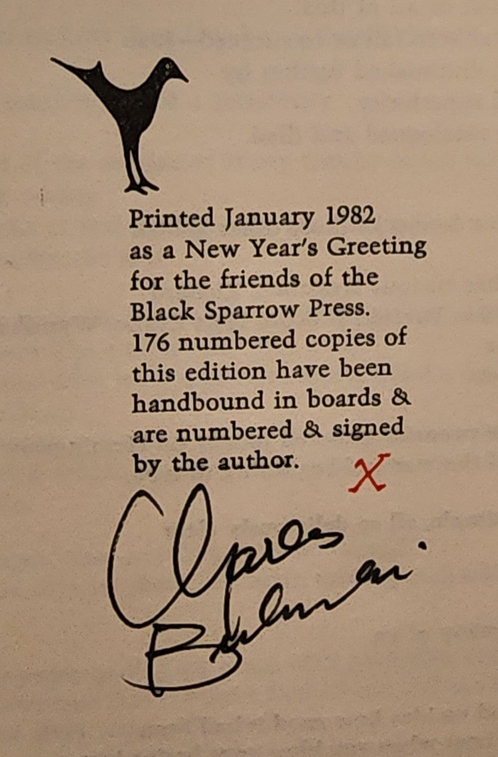 The Last Generation – Letter X -- Signed by Charles Bukowski (1982)