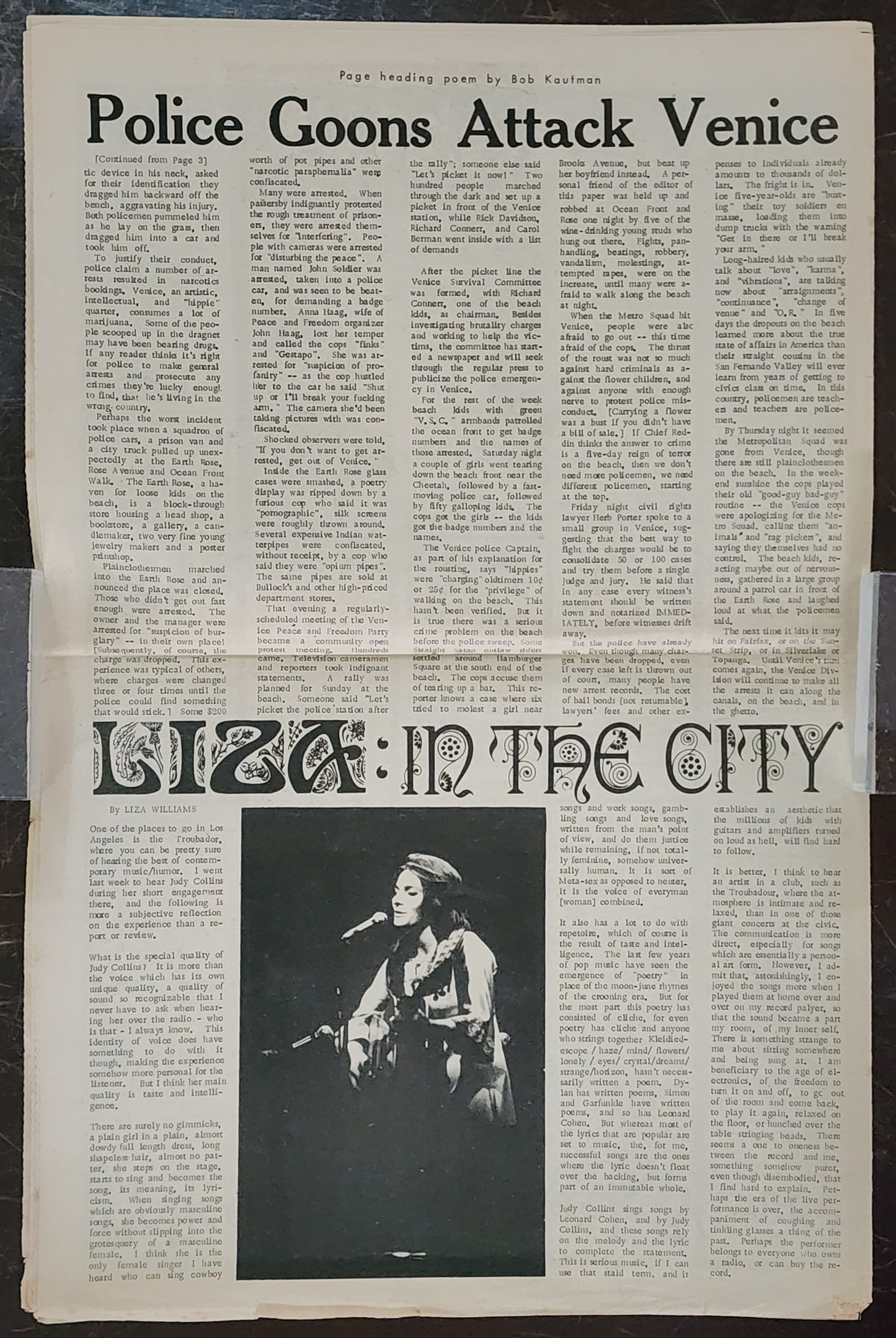 OPEN CITY No. 42, Feb. 16–22, 1968 — Bukowski Notes, Neal Cassady Obituary, Judy Collins, Venice Police Riots