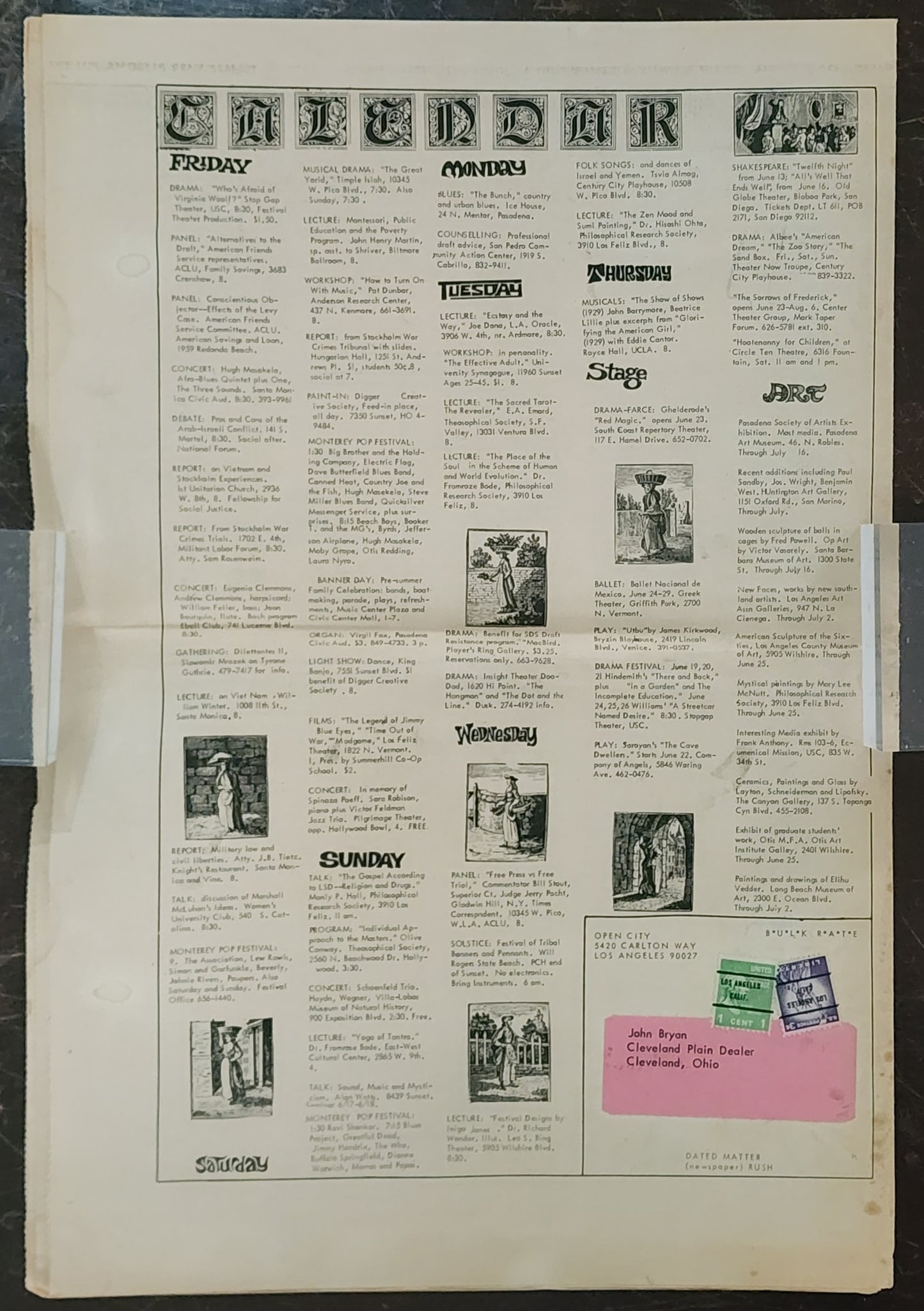 OPEN CITY No. 7, June 16–22, 1967 — Bukowski, Either/Or Bookstore Bukowski Books Ad, Monterey Pop Festival, Tim Buckley, Andy Warhol, Phil Ochs