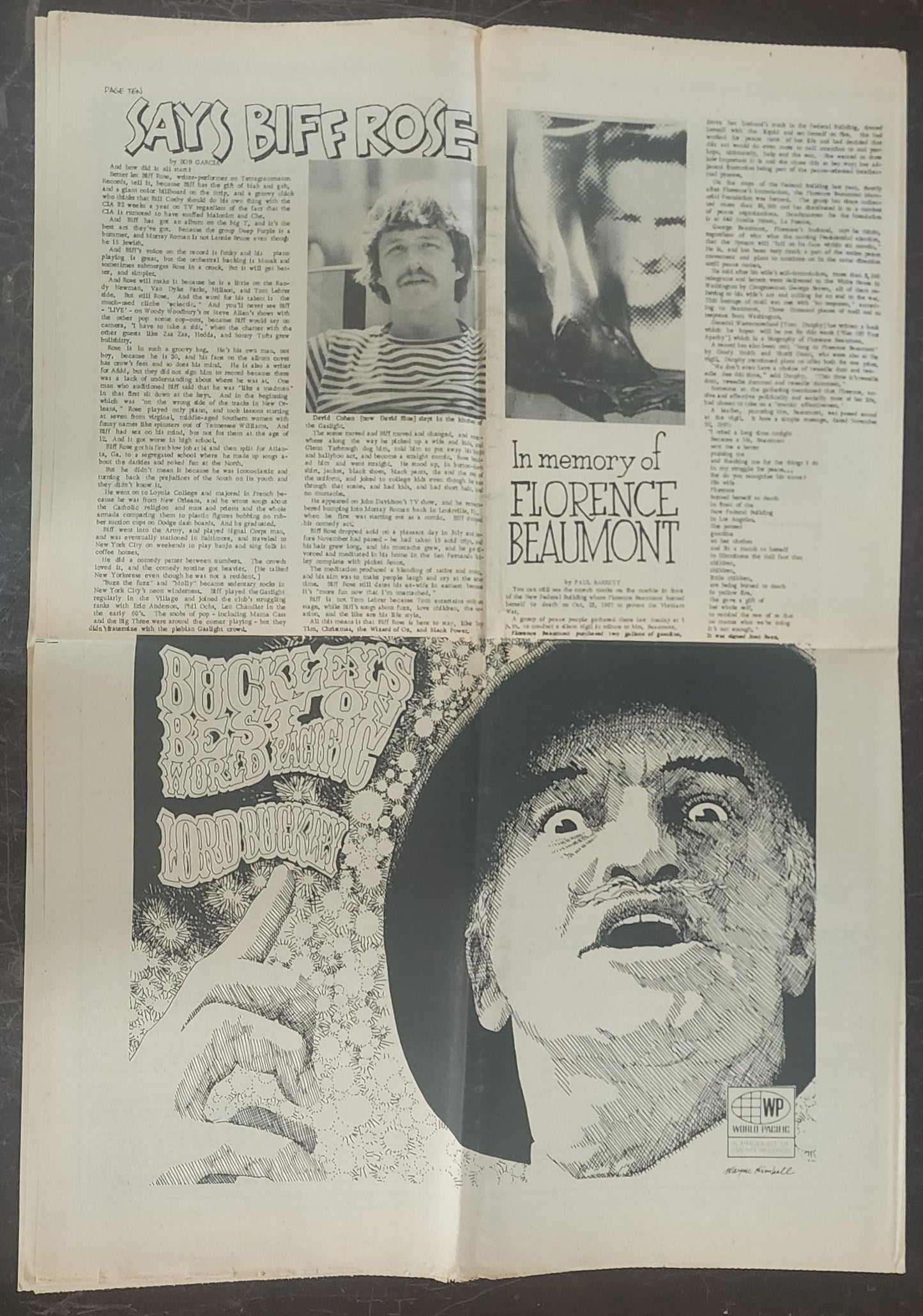 OPEN CITY No. 74, Oct. 18–24, 1968 — Bukowski on First Wife Barbara Frye, How Wallace Can Win; Sirhan Bishara Sirhan Part 2; Biff Rose; In Memory of Florence Beaumont