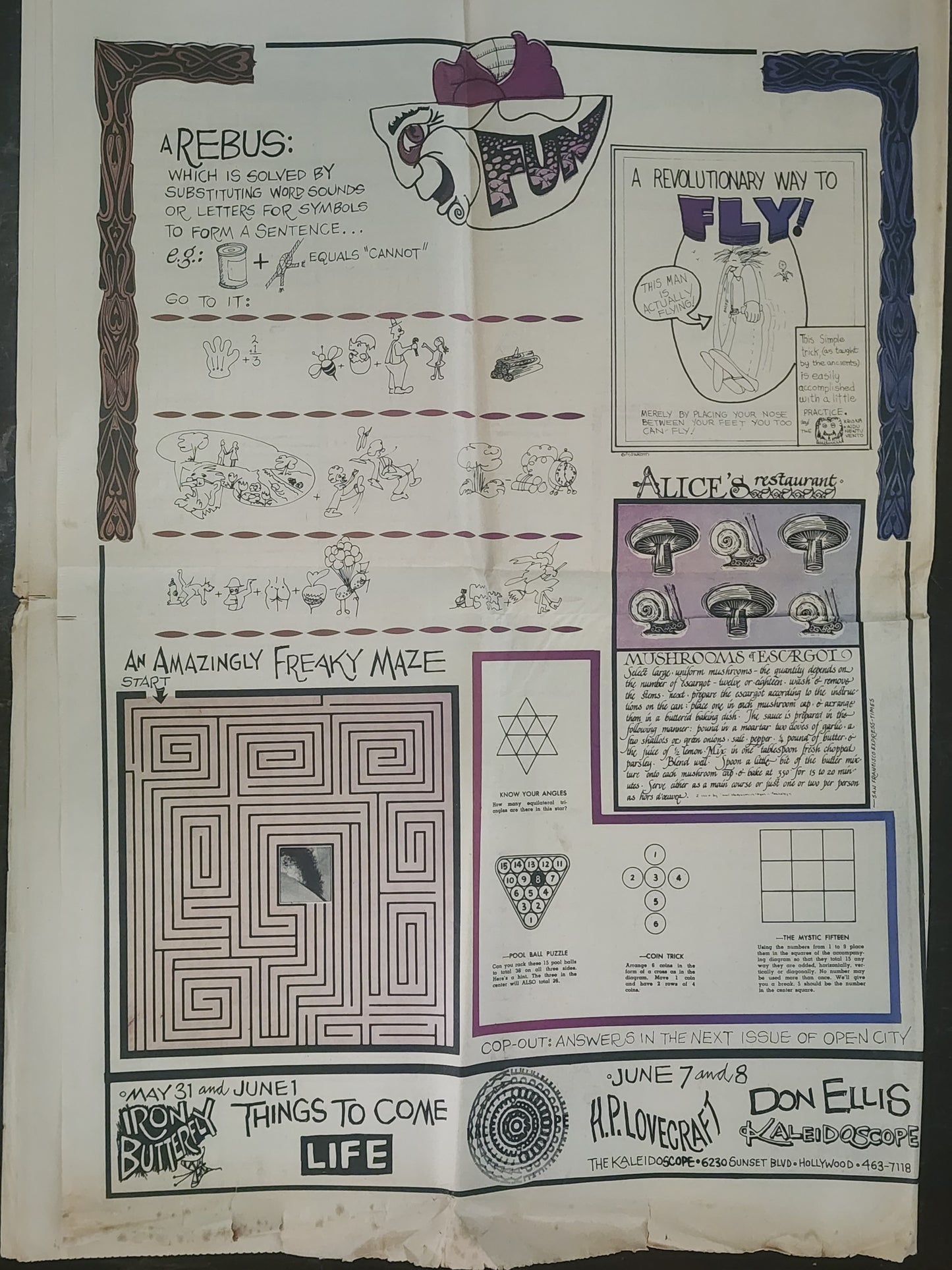 OPEN CITY No. 54, May 31–June 6, 1968 — Bukowski's Weird World, Jim Garrison JFK Investigation, Iron Butterfly, H.P. Lovecraft