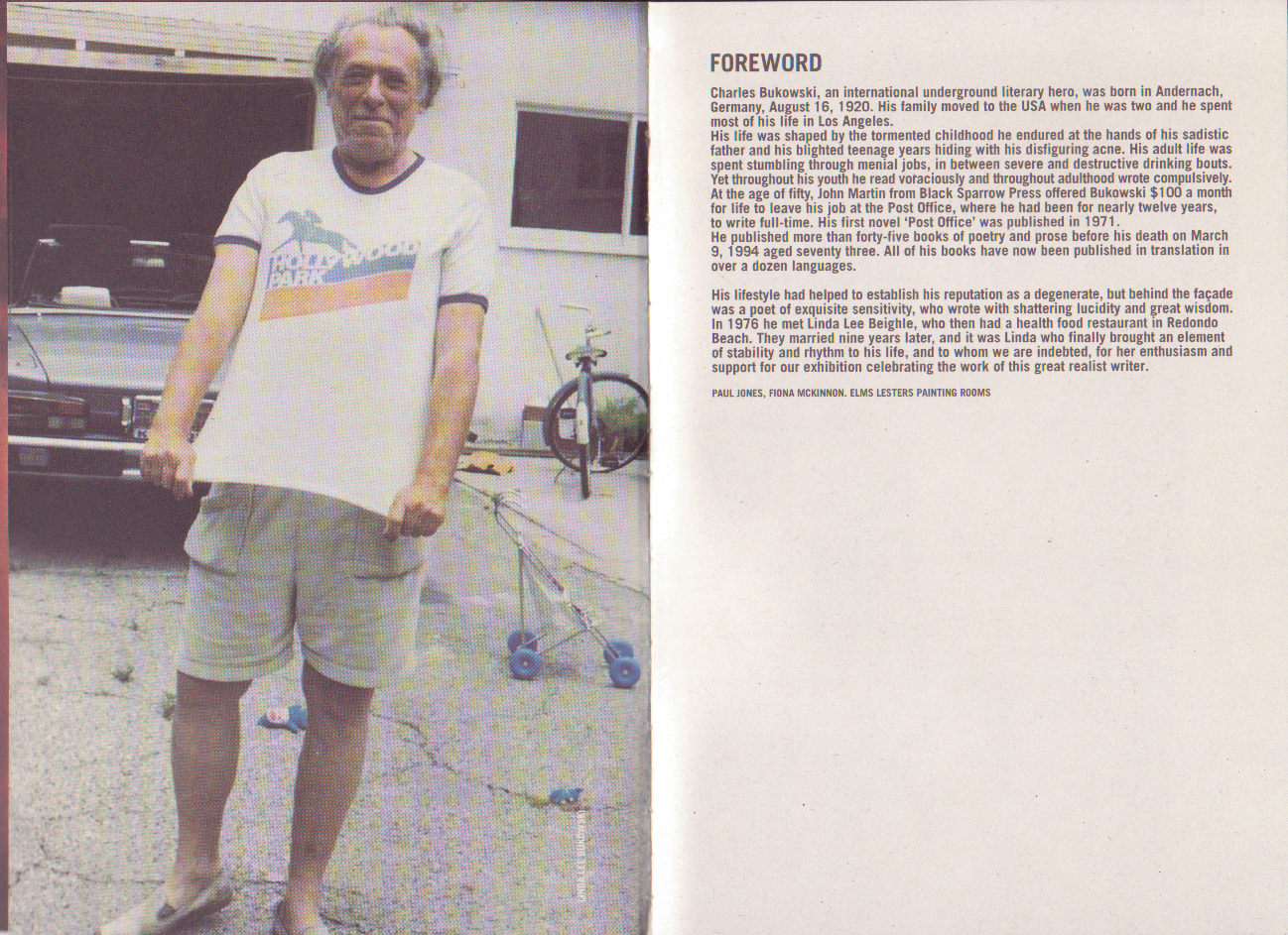 Exhibition Catalog and Flyer: ELMS LESTERS CELEBRATES CHARLES BUKOWSKI