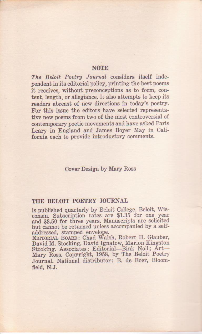 Beloit Poetry Journal – Uncollected Poem, Treason. (1957)