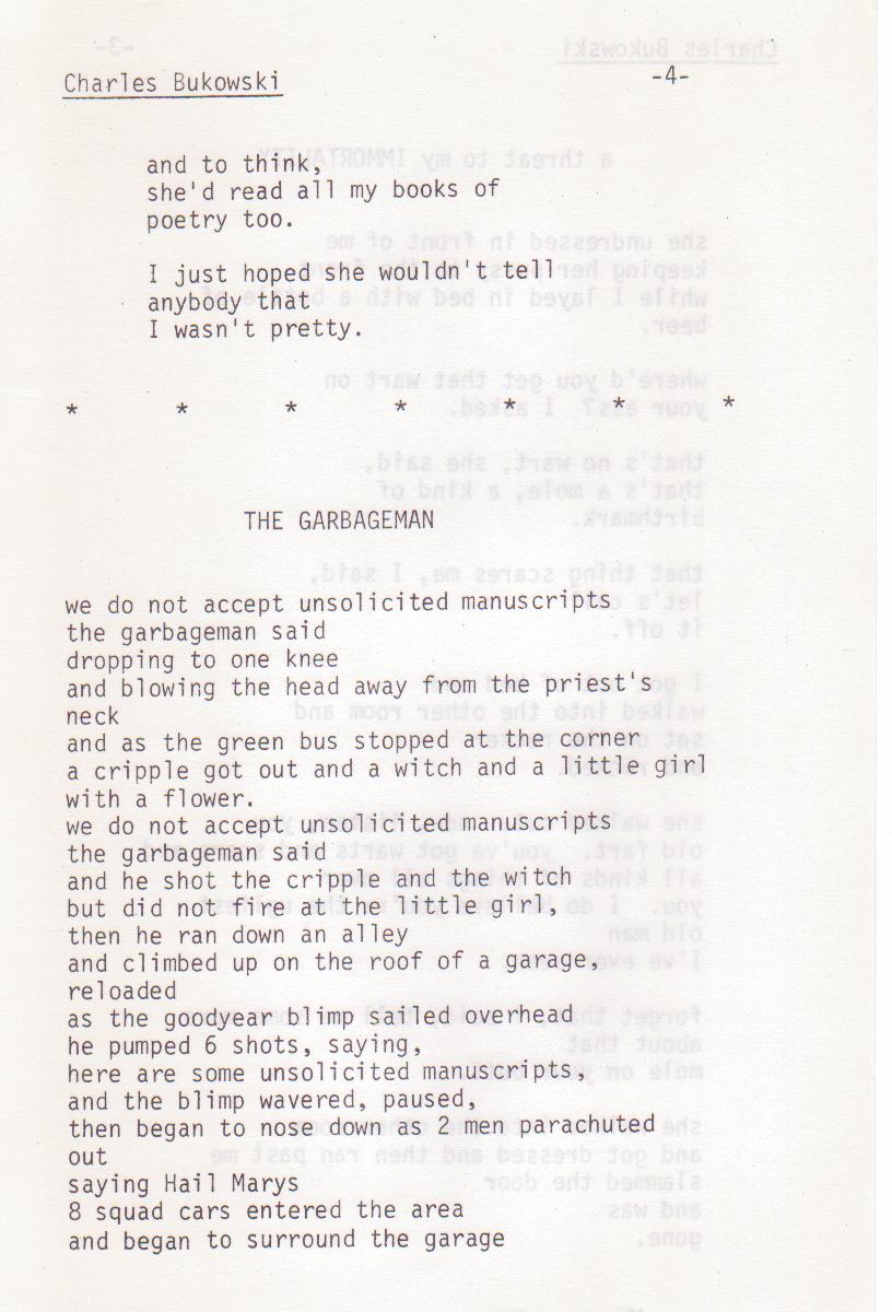 Hanging Loose -- Two First Appearance Charles Bukowski Poems (1971)