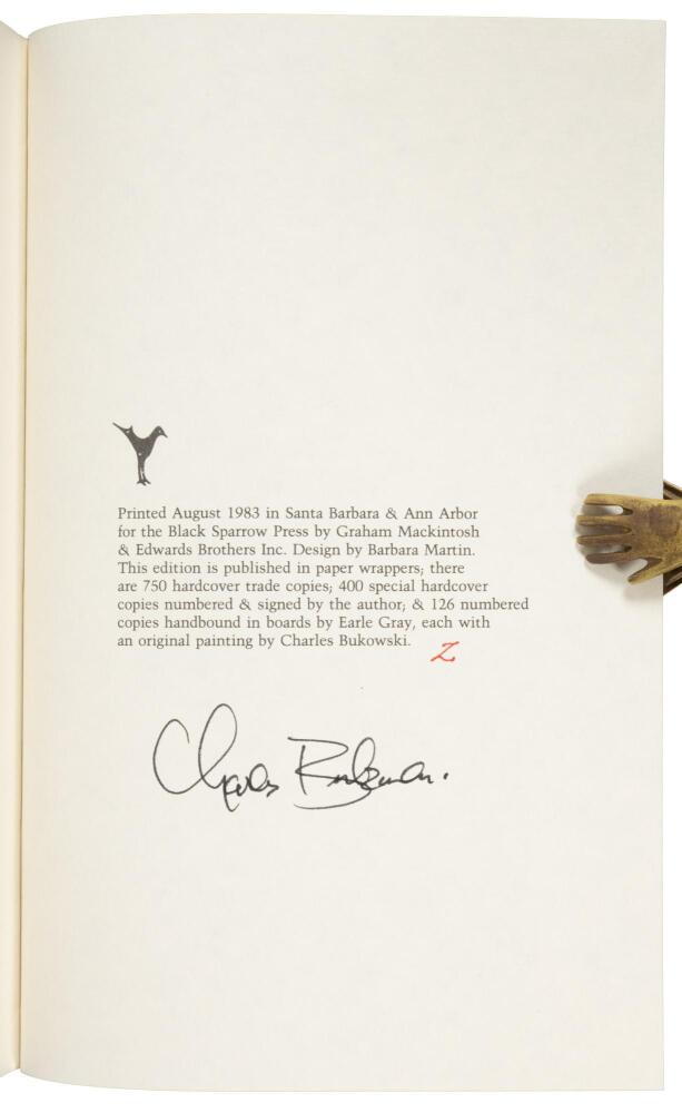 Hot Water Music by Charles Bukowski -- Lettered Deluxe Edition with Signed Painting (1/26), Signed Announcement and Prospectus