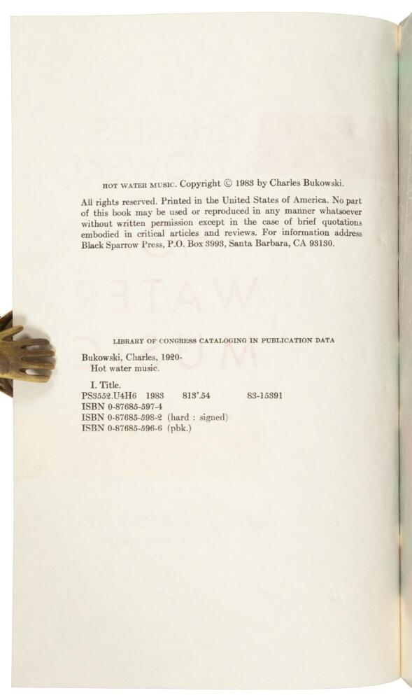 Hot Water Music by Charles Bukowski -- Lettered Deluxe Edition with Signed Painting (1/26), Signed Announcement and Prospectus
