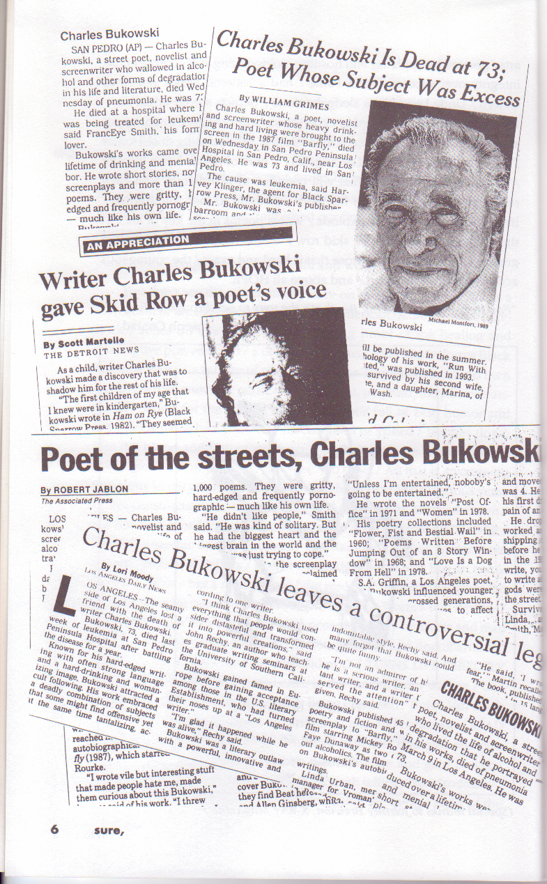 Sure #10: Charles Bukowski Drawings, 1 Painting, 2 Photographs