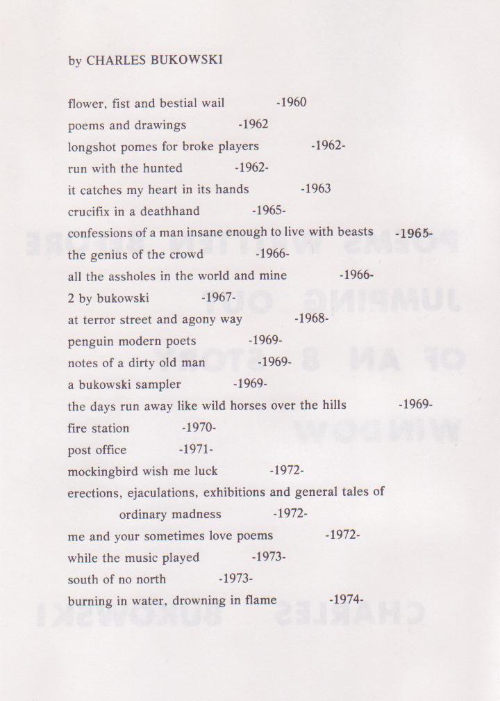 Poems Written before Jumping Out of an 8 Story Window: Signed by Bukowski