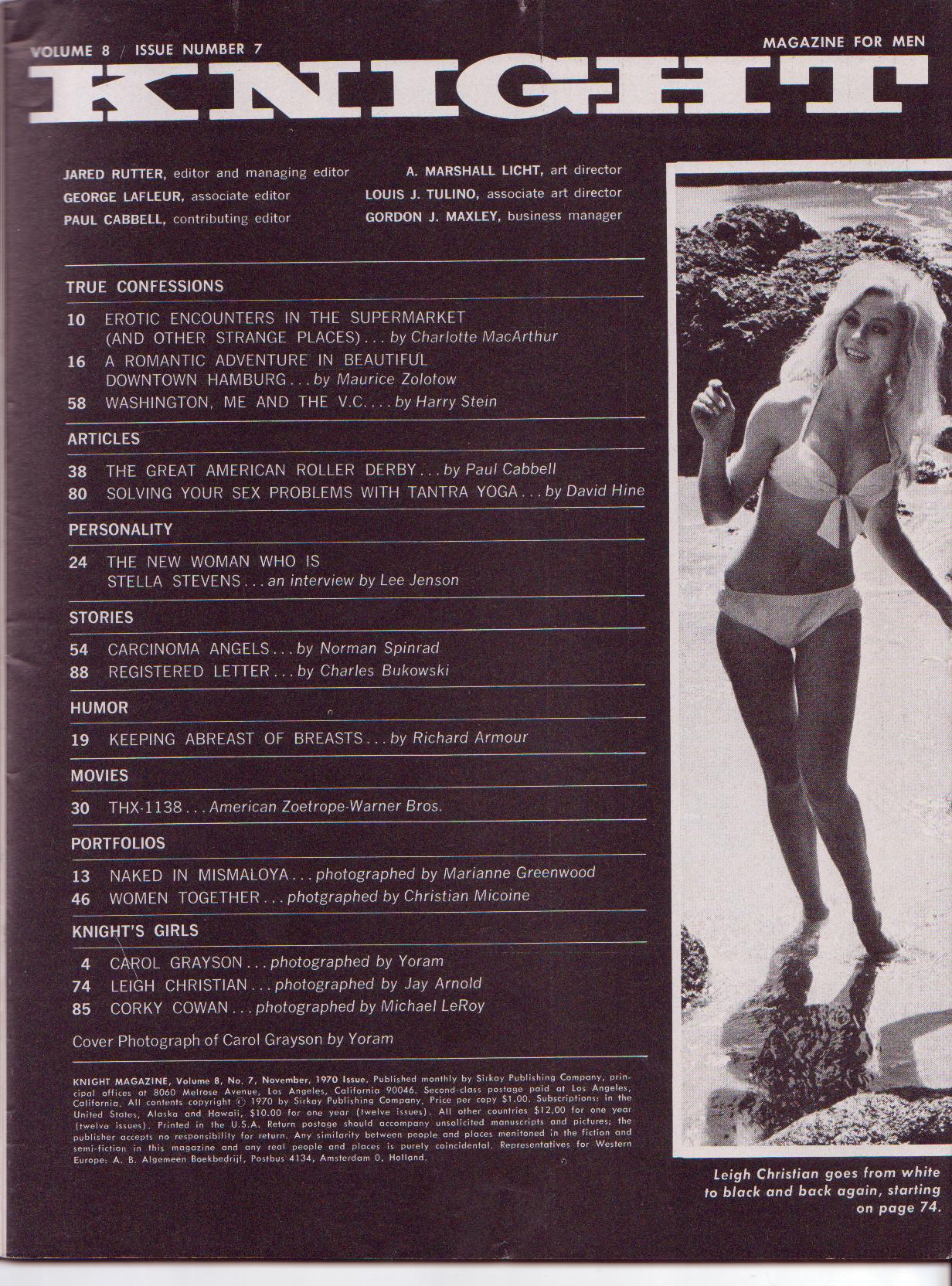 Knight November 1970 -- Unedited Chapter from Post Office by Charles Bukowski, Plus Spread on George Lucas and THX 1138