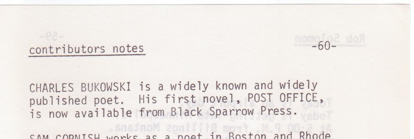 Hanging Loose -- Two First Appearance Charles Bukowski Poems (1971)