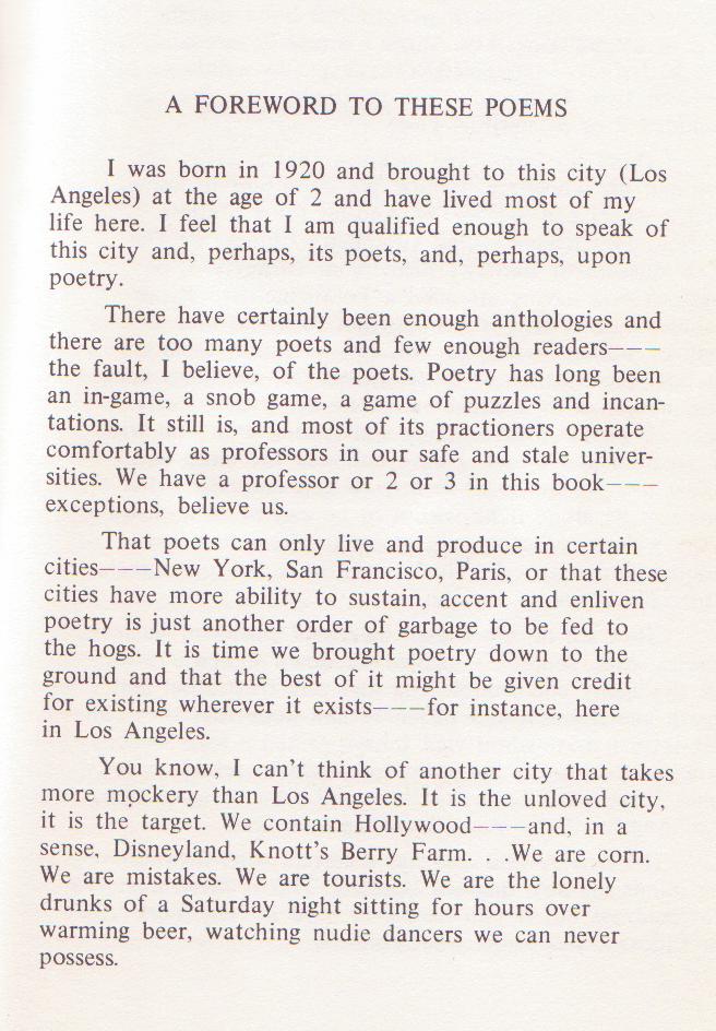 L.A. Anthology of Poets: Charles Bukowski As Publisher, Editor and Writer with Four First Appearance Poems