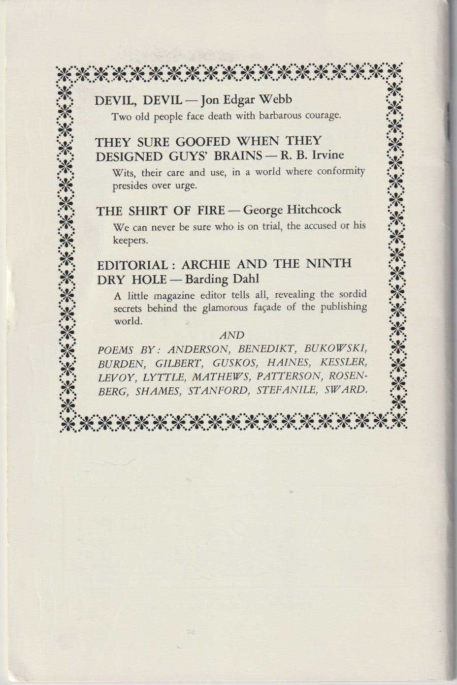 Coastlines 20 -- Jon Webb Short Story and First Appearance Charles Bukowski Poem (1963)