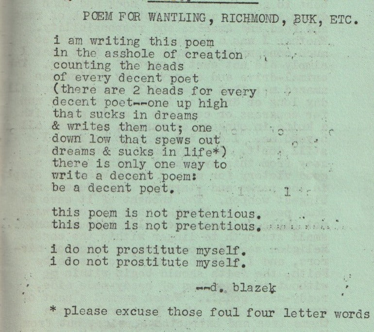 OLE No. 2 -- Early Classic Essay on Poetics by Charles Bukowski (1965)