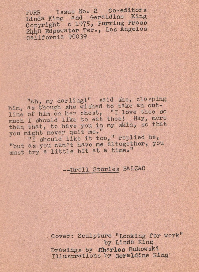 Purr 2 -- Two Uncollected Poems by Charles Bukowski (1975)