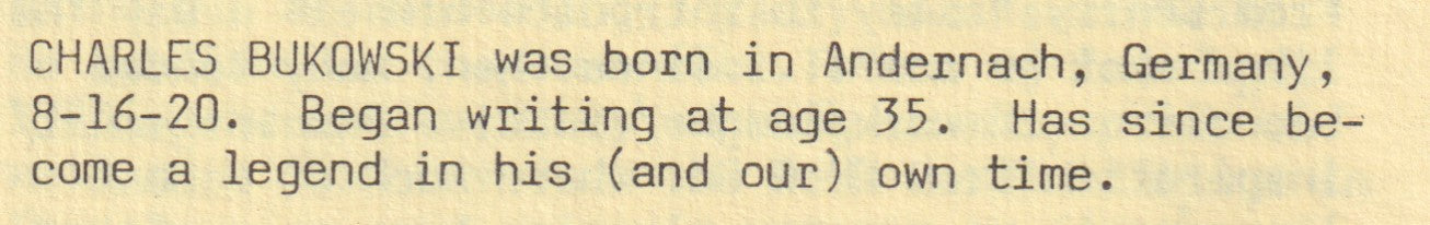 Fireweed Vol. 1, No. 1 -- Two First Appearance Poems by Charles Bukowski (1975)