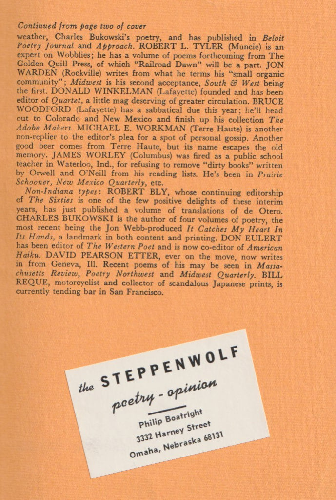 Midwest 7 -- Two First Appearance Poems by Charles Bukowski Poem (1964)