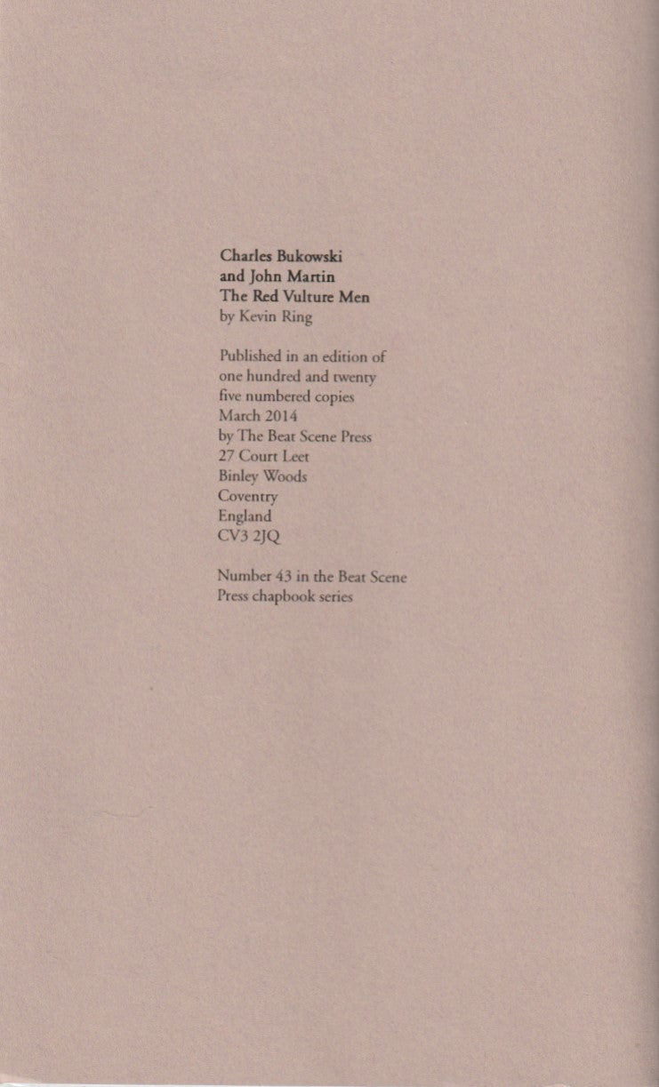 The Red Vulture Men #34/125: A Look at the Relationship Between Charles Bukowski and John Martin