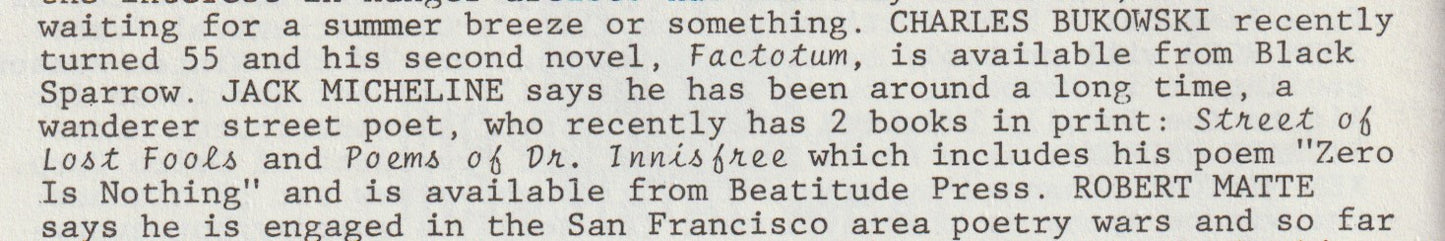 Scree 5 -- One Uncollected, Three First Appearance Poems by Charles Bukowski (1976)