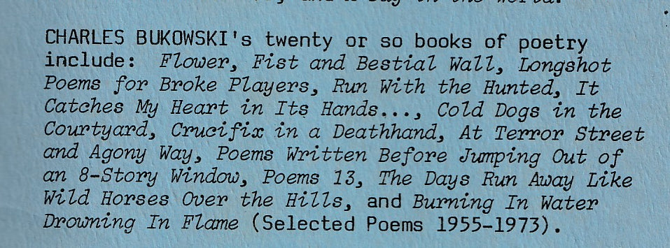 Fireweed Vol. 1, No. 3 -- One Uncollected Poem by Charles Bukowski (1976)