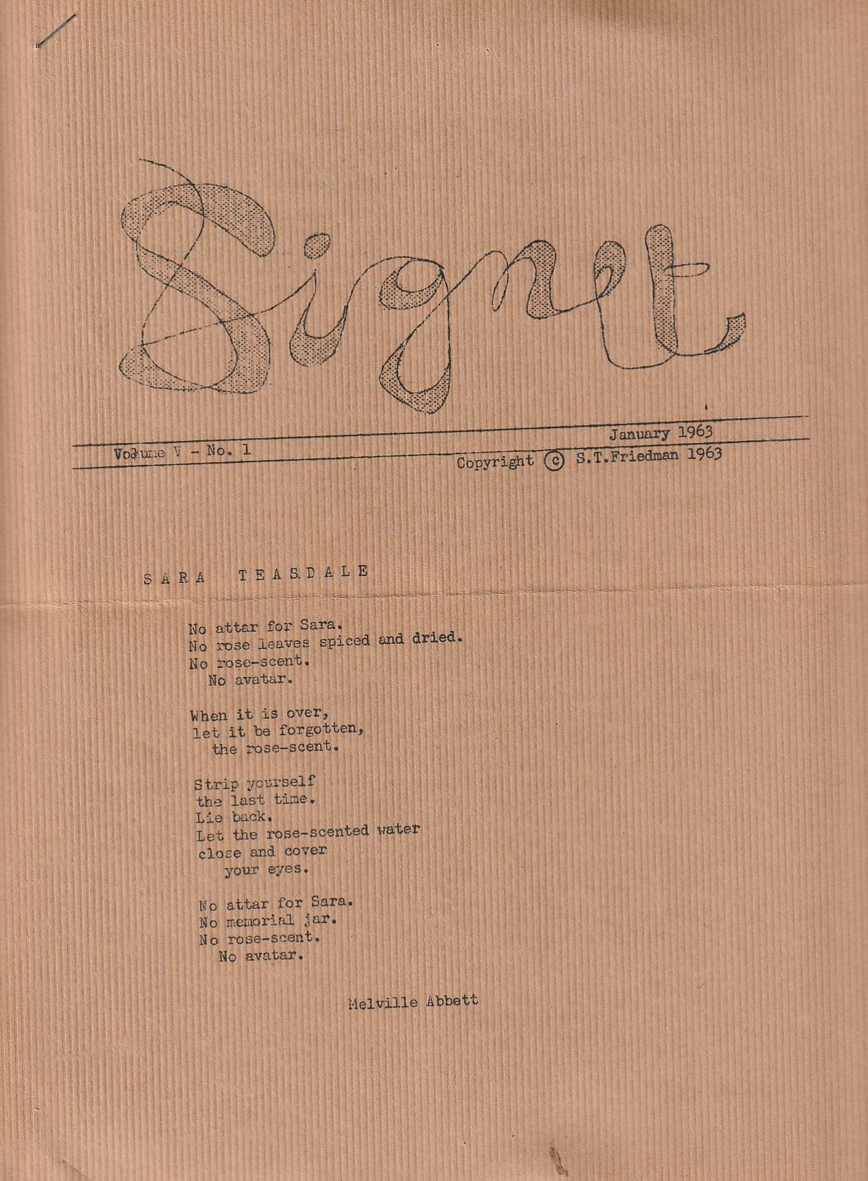 Signet Vol. 5, No. 1 -- One Uncollected, One First Appearance Poem by Charles Bukowski (1963)