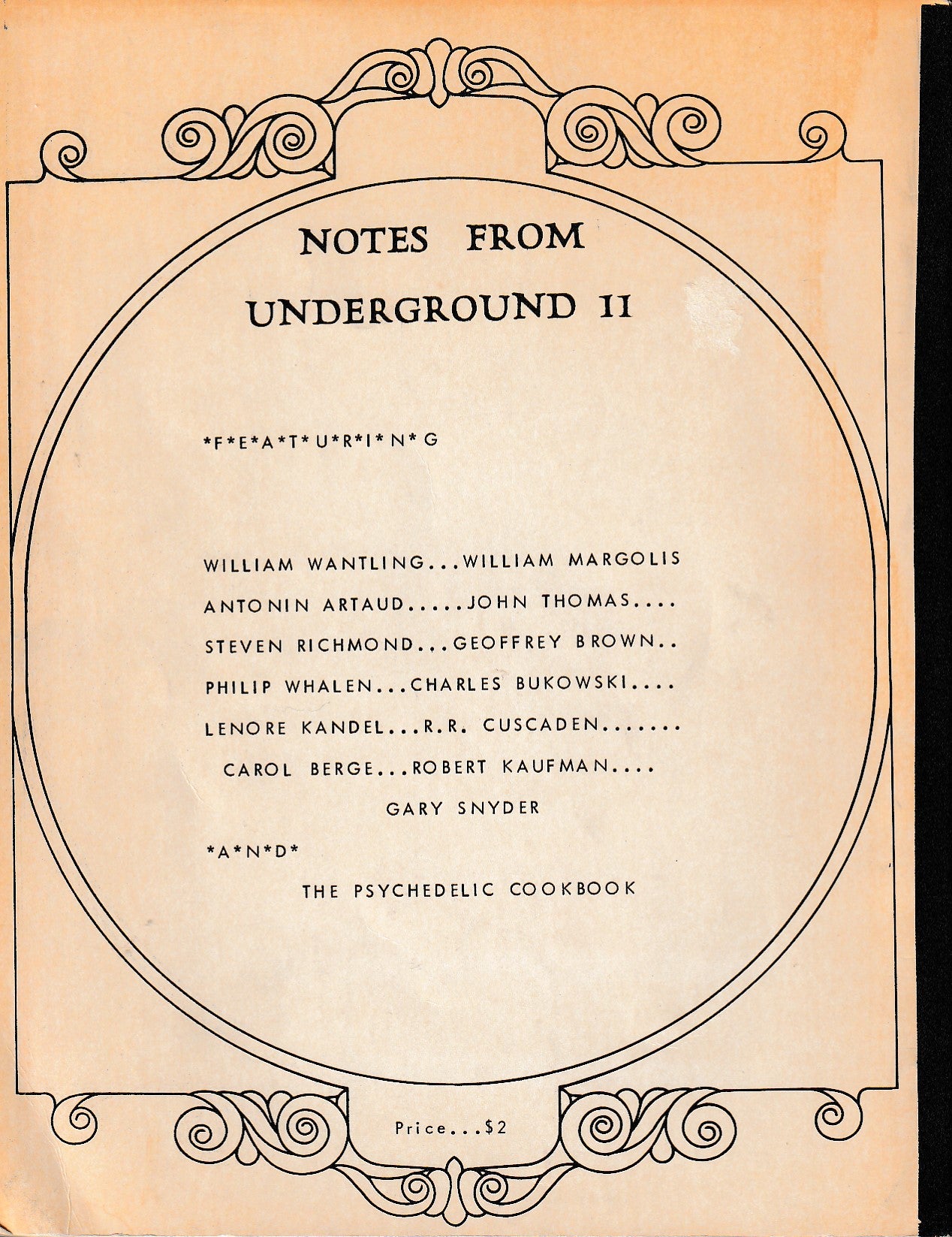 Notes From Underground No. 2 -- One Uncollected. One First Appearance Poem by Charles Bukowski (1966)
