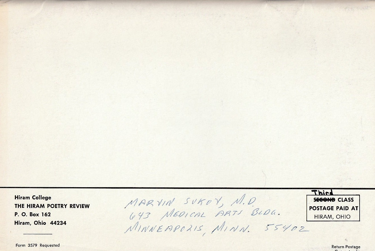 Hiram Poetry Review No. 1 -- Two First Appearance Charles Bukowski Poems (1966)